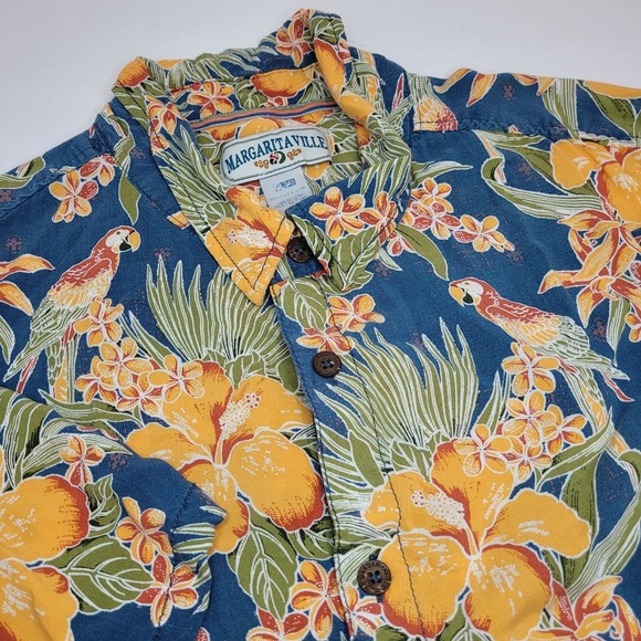 Margaritaville Jimmy Buffet Shirt Mens‎ XL Blue Orange Hawaiian Hibiscus Flowers - Picture 1 of 5